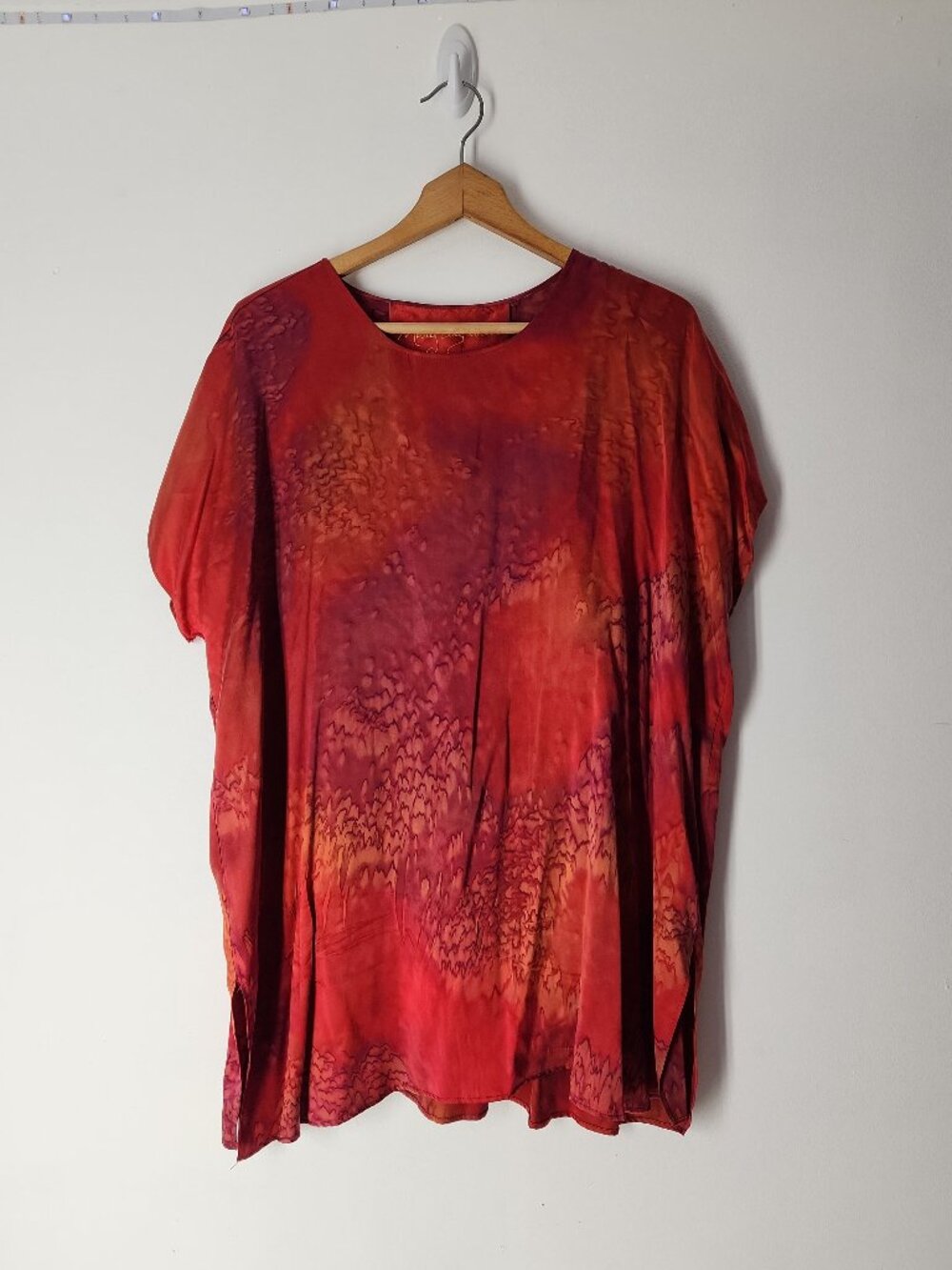Mary Elizabeth Hand Painted Silk Kimono blouse top red purple art XL L Vintage